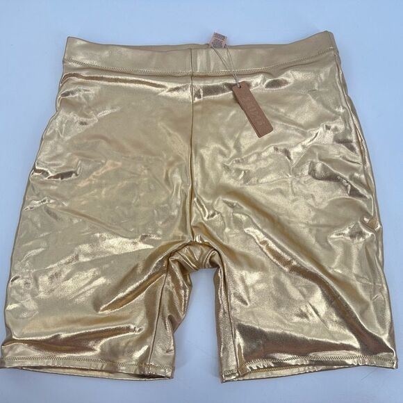 Skims Metallic Swim Mid Waist Shorts Gold (SW-MWS-0033) Size Large - Picture 2 of 5